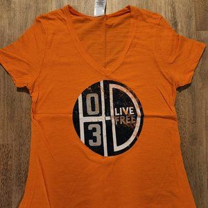 Women's Medium Orange Harley Davidson Vee Neck Tee Shirt